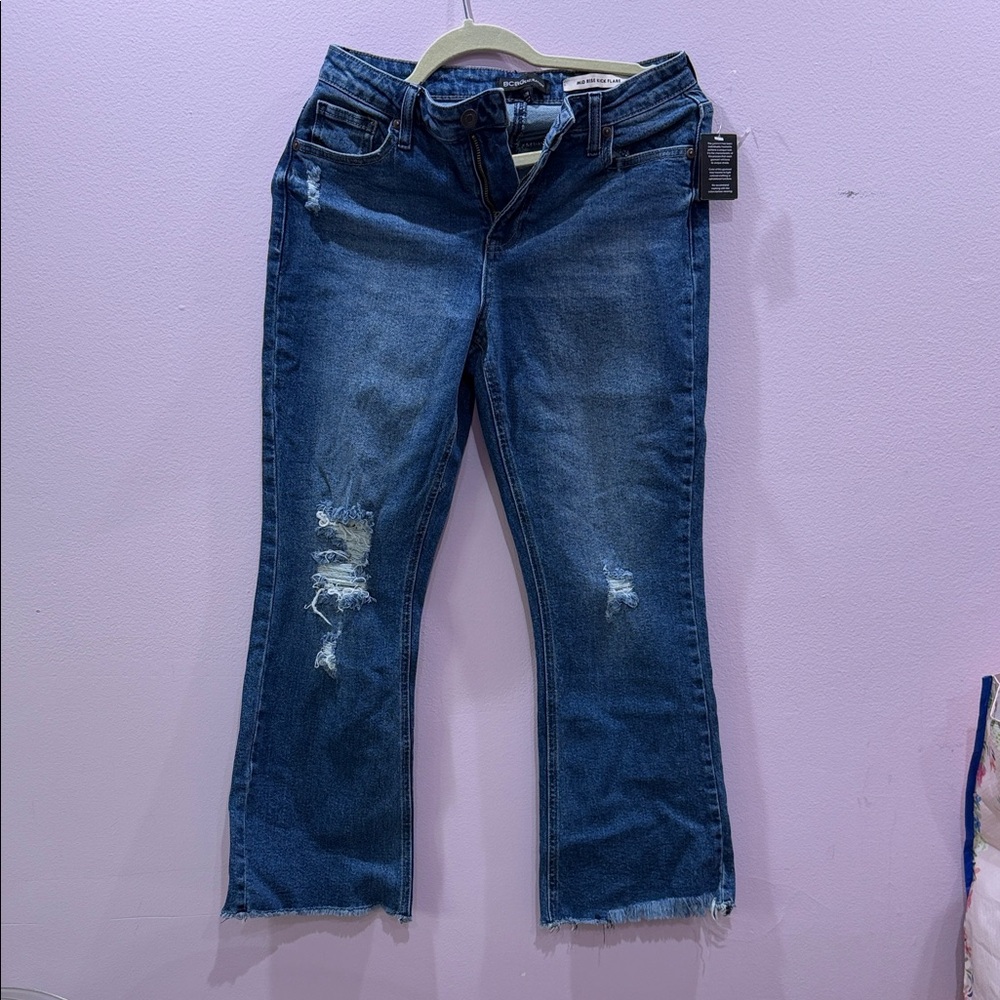 BCBGeneration Dark Blue Straight Leg Distressed Jeans